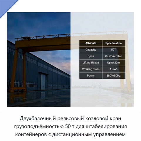 Двухбалочный рельсовый козловой кран грузоподъёмностью 50 т для штабелирования контейнеров с дистанционным управлением