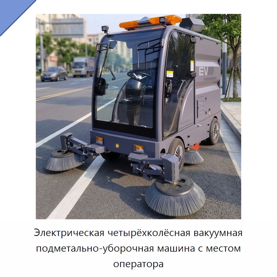 Электрическая четырёхколёсная вакуумная подметально-уборочная машина с местом оператора — Подметальные машины