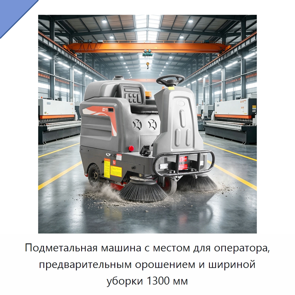 Подметальная машина с местом для оператора, предварительным орошением и шириной уборки 1300 мм — Подметальные машины