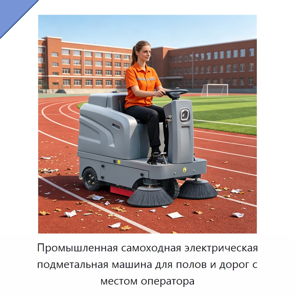 Промышленная самоходная электрическая подметальная машина для полов и дорог с местом оператора — Подметальные машины