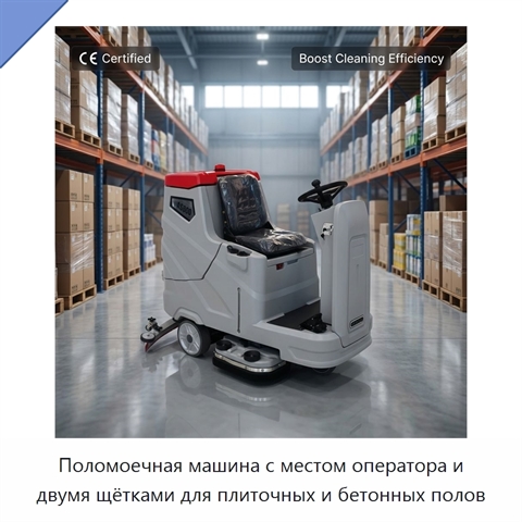 Поломоечная машина с местом оператора и двумя щётками для плиточных и бетонных полов
