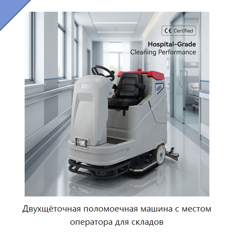 Двухщёточная поломоечная машина с местом оператора для складов — Подметальные машины