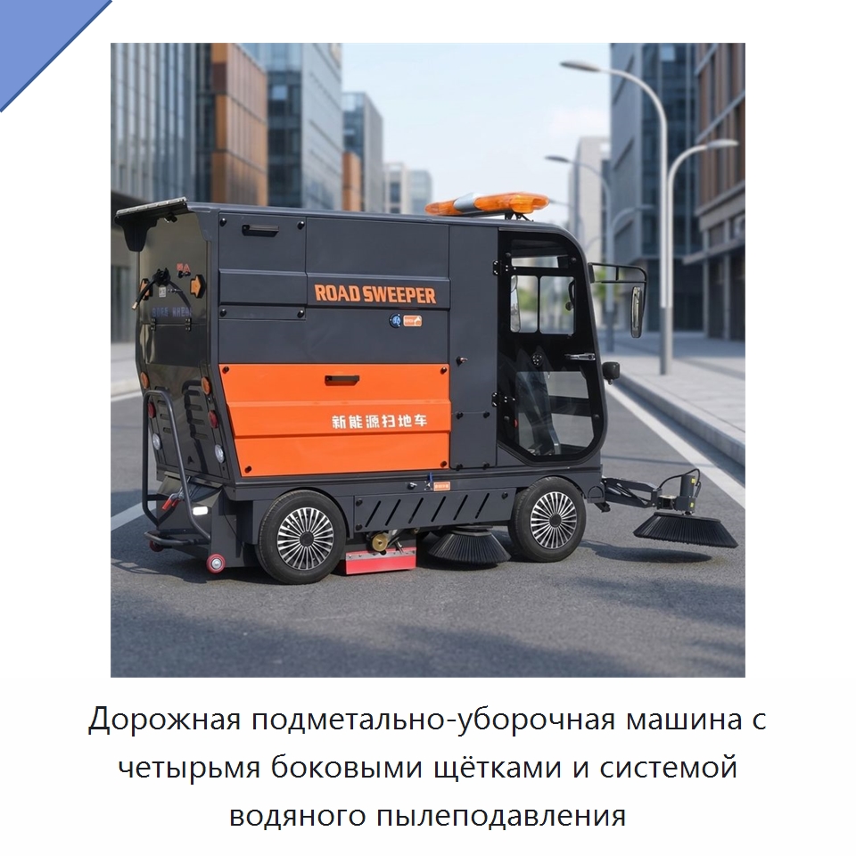 Дорожная подметально-уборочная машина с четырьмя боковыми щётками и системой водяного пылеподавления — Подметальные машины