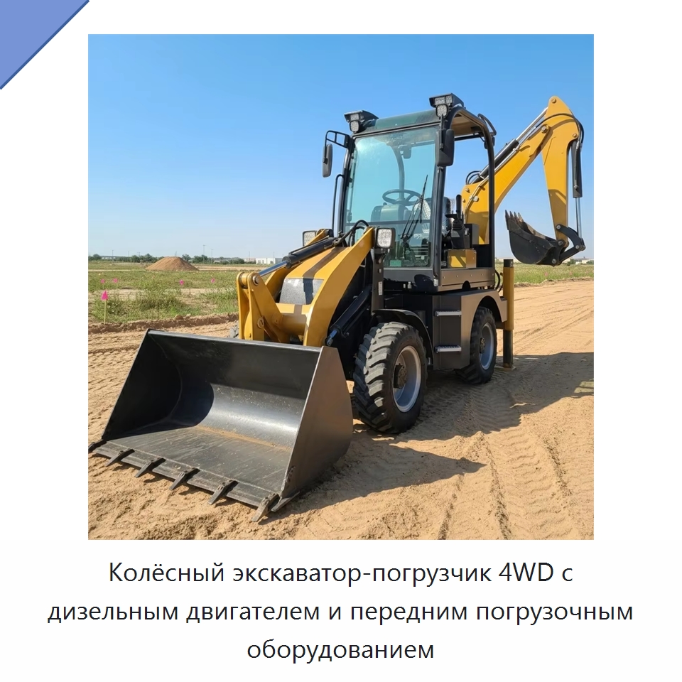 Колёсный экскаватор-погрузчик 4WD с дизельным двигателем и передним погрузочным оборудованием — Землеройная техника