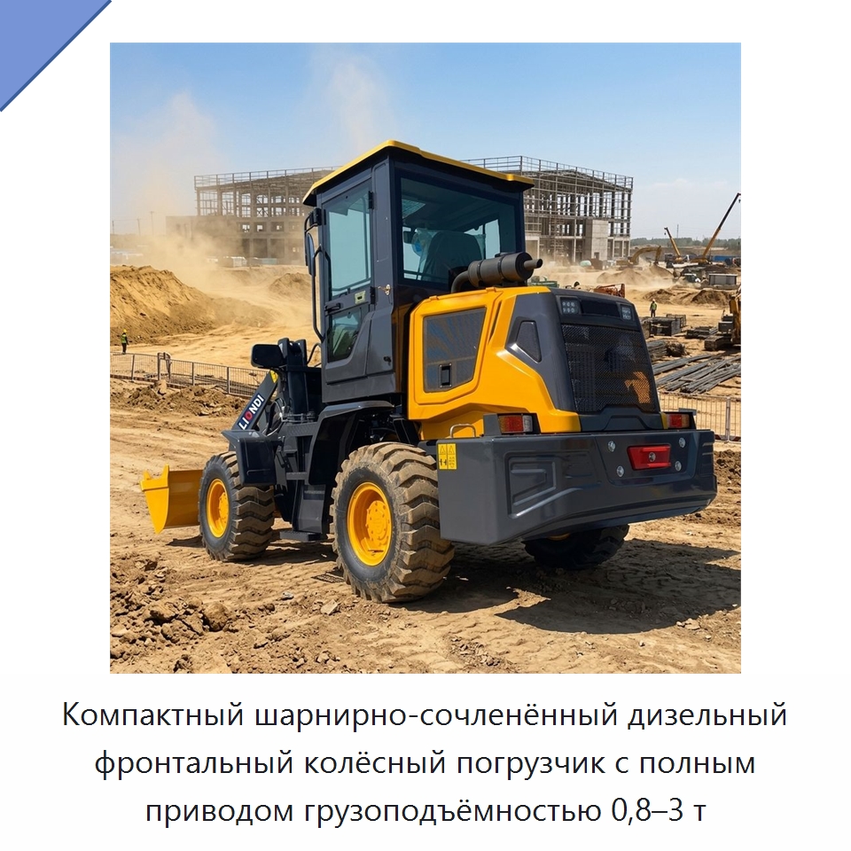 Компактный шарнирно-сочленённый дизельный фронтальный колёсный погрузчик с полным приводом грузоподъёмностью 0,8–3 т — Землеройная техника