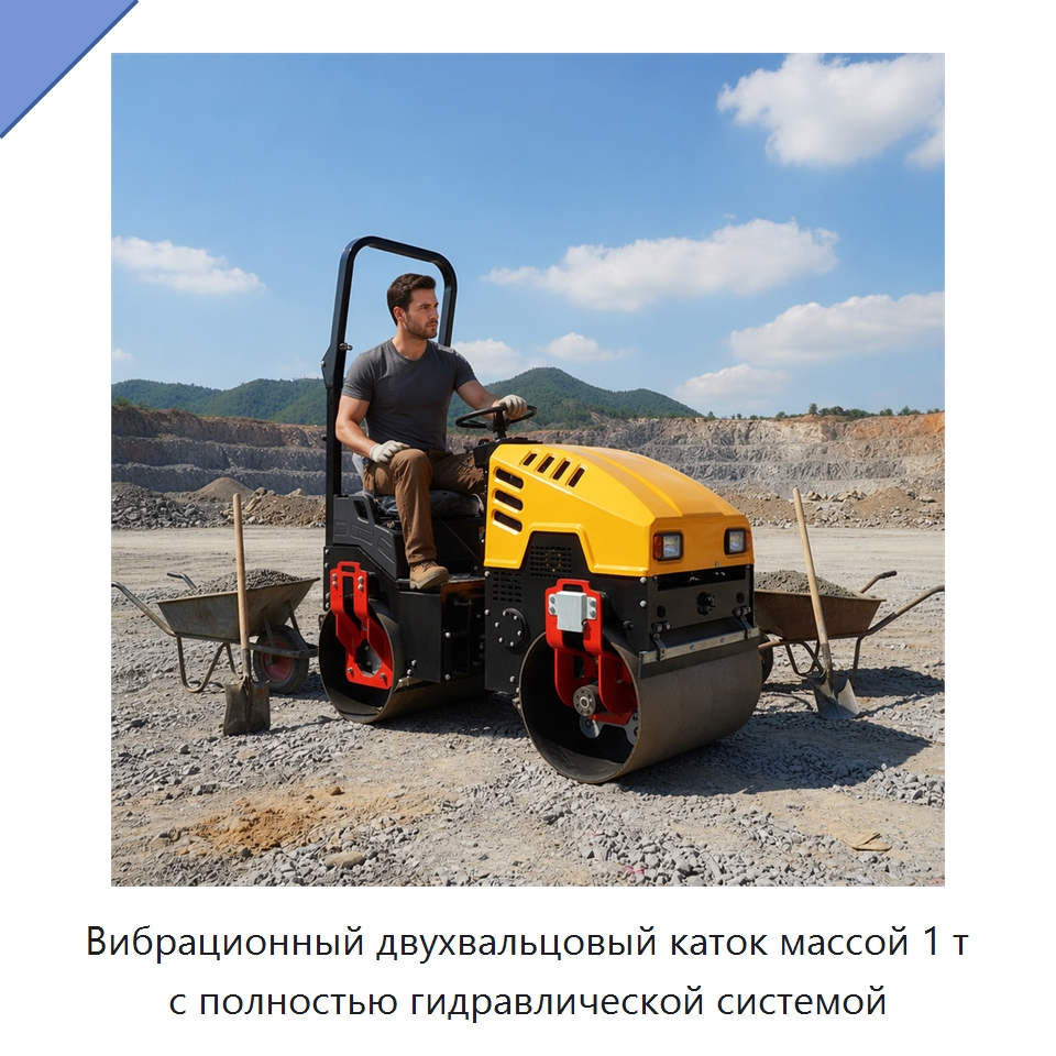 Вибрационный двухвальцовый каток массой 1 т с полностью гидравлической системой — Дорожная техника