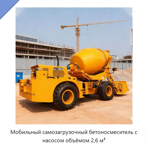 Мобильный самозагрузочный бетоносмеситель с насосом объёмом 2,6 м³