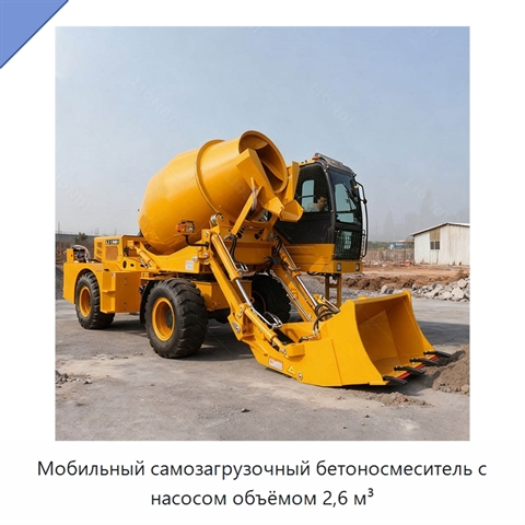 Мобильный самозагрузочный бетоносмеситель с насосом объёмом 2,6 м³