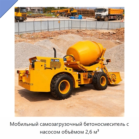 Мобильный самозагрузочный бетоносмеситель с насосом объёмом 2,6 м³