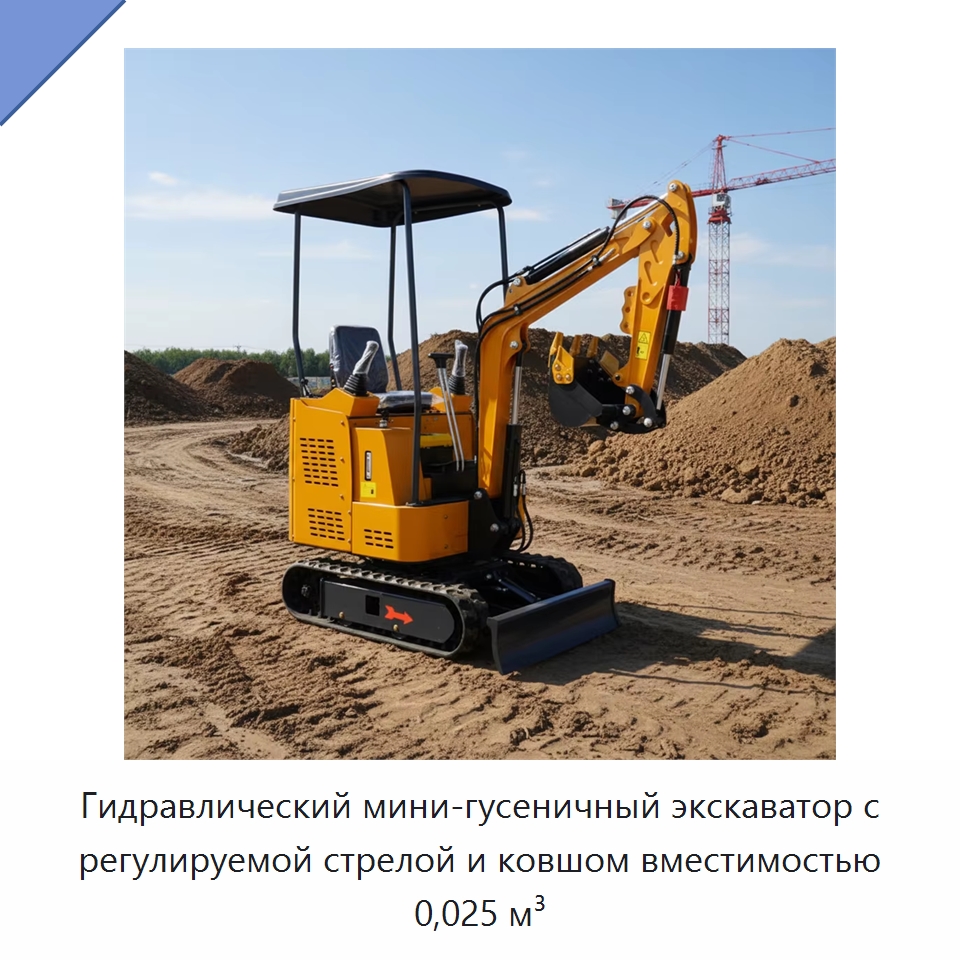 Гидравлический мини-гусеничный экскаватор с регулируемой стрелой и ковшом вместимостью 0,025 м³ — Землеройная техника