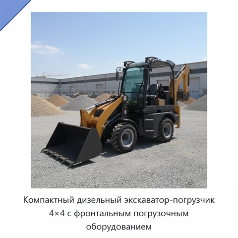 Компактный дизельный экскаватор-погрузчик 4×4 с фронтальным погрузочным оборудованием