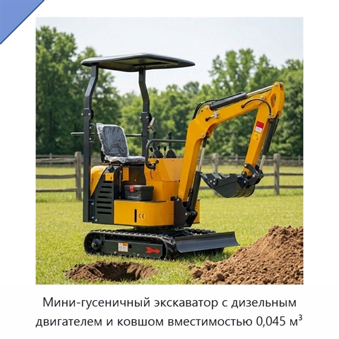 Мини-гусеничный экскаватор с дизельным двигателем и ковшом вместимостью 0,045 м³