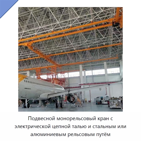 Подвесной монорельсовый кран с электрической цепной талью и стальным или алюминиевым рельсовым путём
