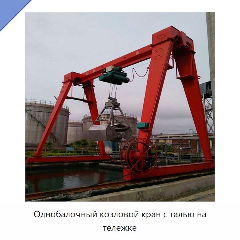 Однобалочный козловой кран с талью на тележке — Краны