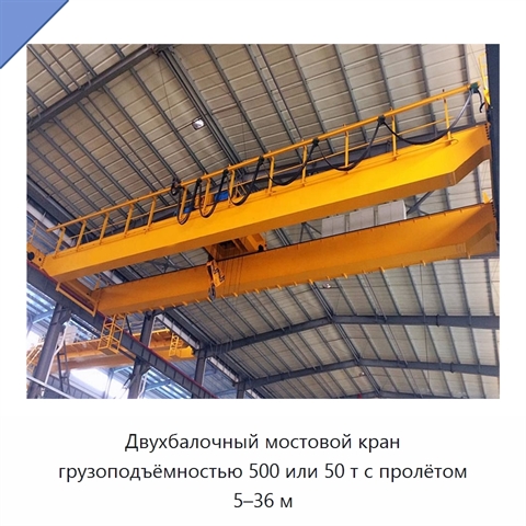 Двухбалочный мостовой кран грузоподъёмностью 500 или 50 т с пролётом 5–36 м
