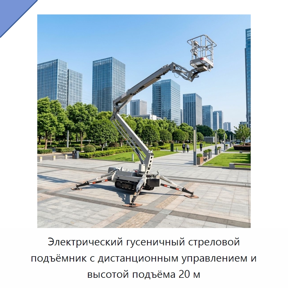 Электрический гусеничный стреловой подъёмник с дистанционным управлением и высотой подъёма 20 м — Строительные подъёмники