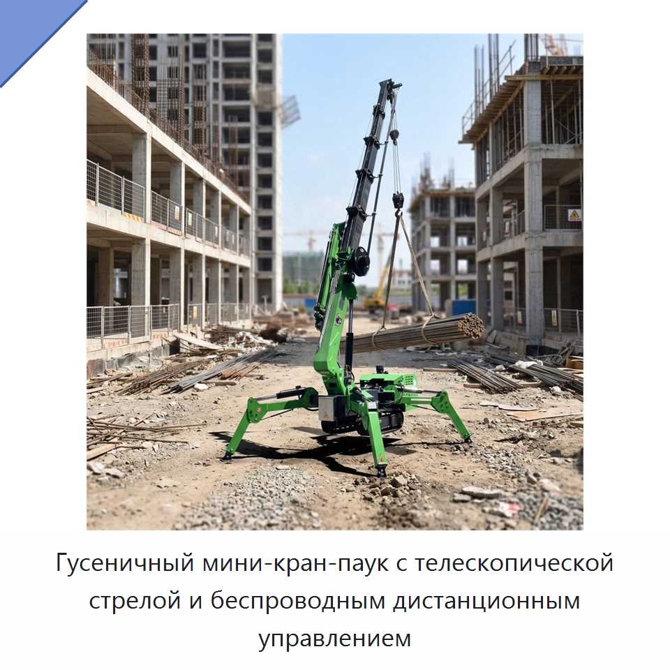 Гусеничный мини-кран-паук с телескопической стрелой и беспроводным дистанционным управлением — Краны