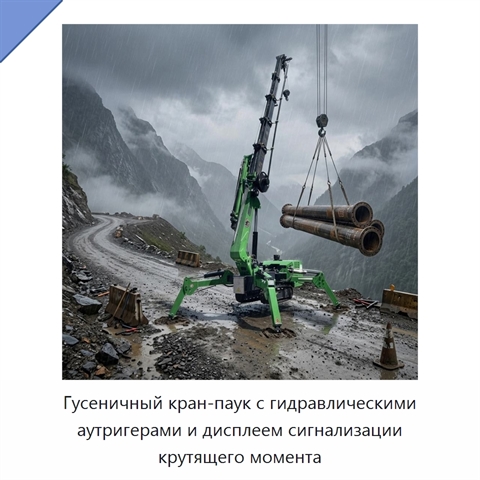 Гусеничный кран-паук с гидравлическими аутригерами и дисплеем сигнализации крутящего момента