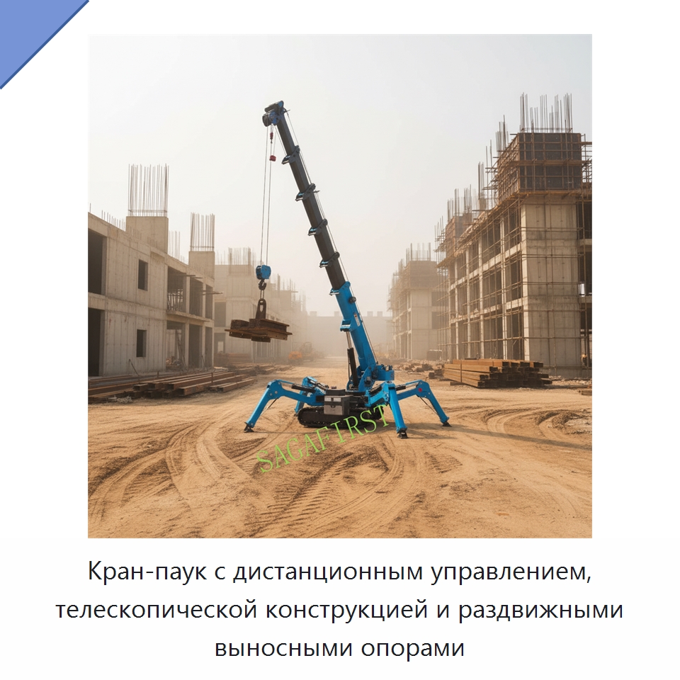 Кран-паук с дистанционным управлением, телескопической конструкцией и раздвижными выносными опорами — Краны