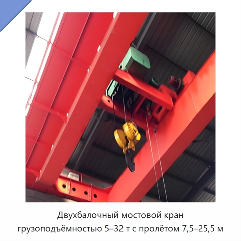 Двухбалочный мостовой кран грузоподъёмностью 5–32 т с пролётом 7,5–25,5 м