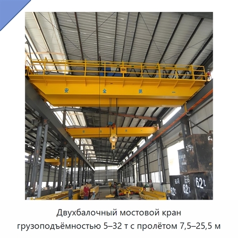 Двухбалочный мостовой кран грузоподъёмностью 5–32 т с пролётом 7,5–25,5 м