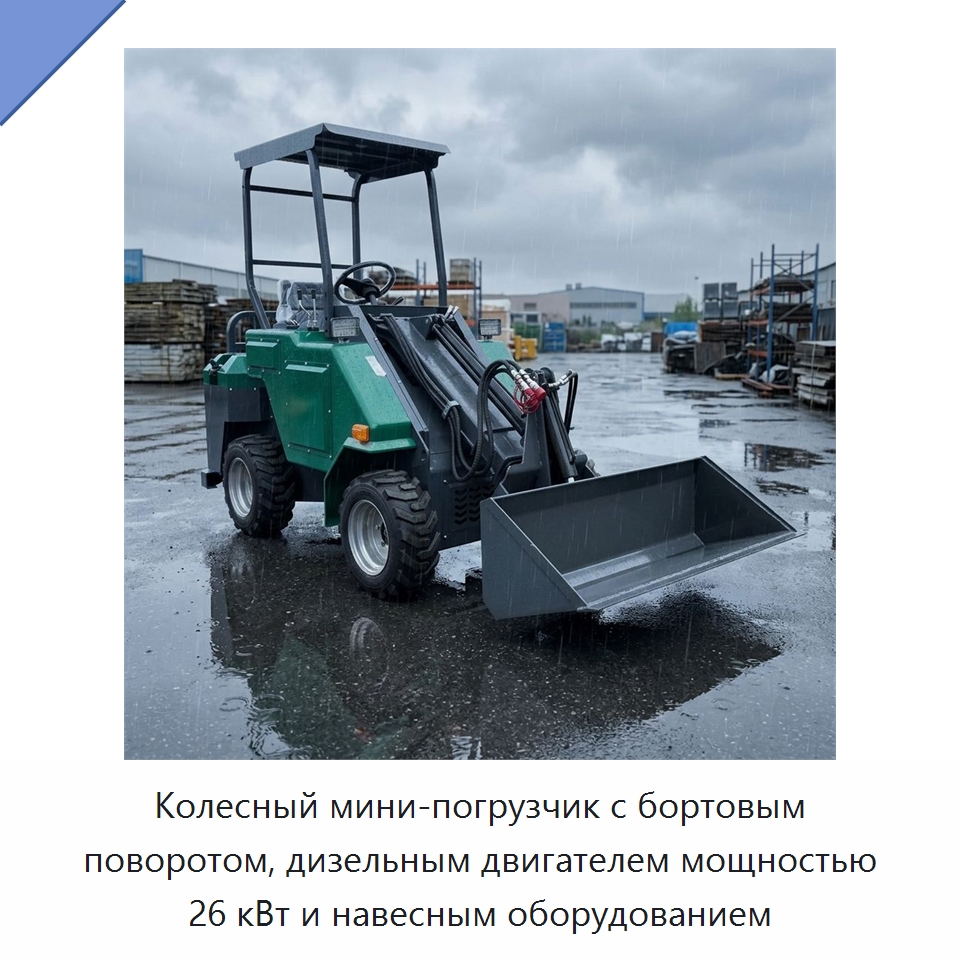 Колесный мини-погрузчик с бортовым поворотом, дизельным двигателем мощностью 26 кВт и навесным оборудованием — Землеройная техника