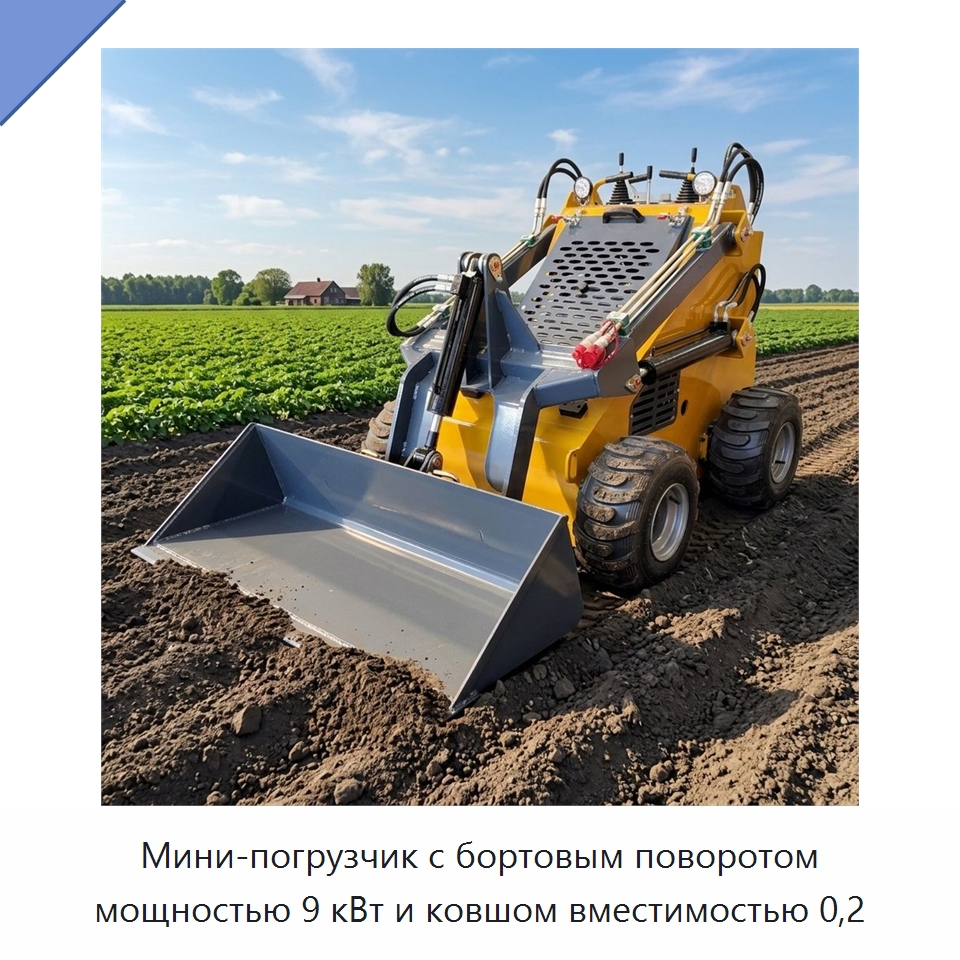 Мини-погрузчик с бортовым поворотом мощностью 9 кВт и ковшом вместимостью 0,2 — Землеройная техника