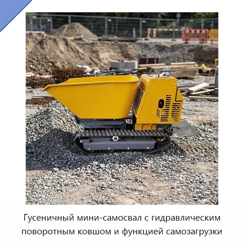 Гусеничный мини-самосвал с гидравлическим поворотным ковшом и функцией самозагрузки