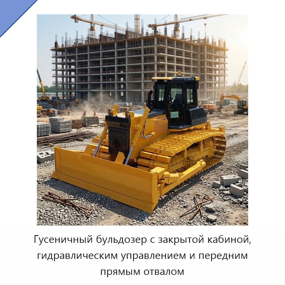 Гусеничный бульдозер с закрытой кабиной, гидравлическим управлением и передним прямым отвалом — Землеройная техника