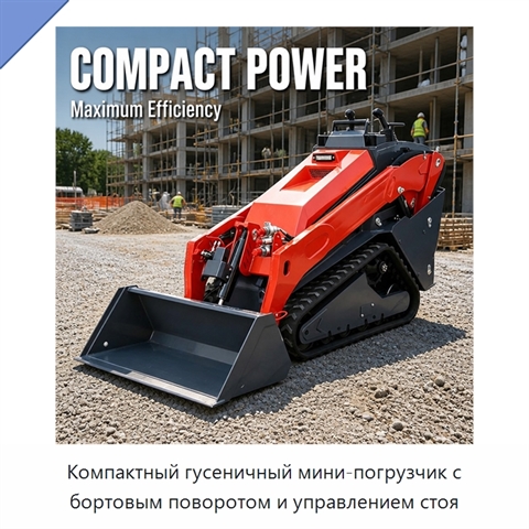 Компактный гусеничный мини-погрузчик с бортовым поворотом и управлением стоя