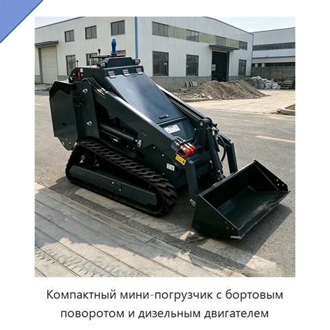 Компактный мини-погрузчик с бортовым поворотом и дизельным двигателем