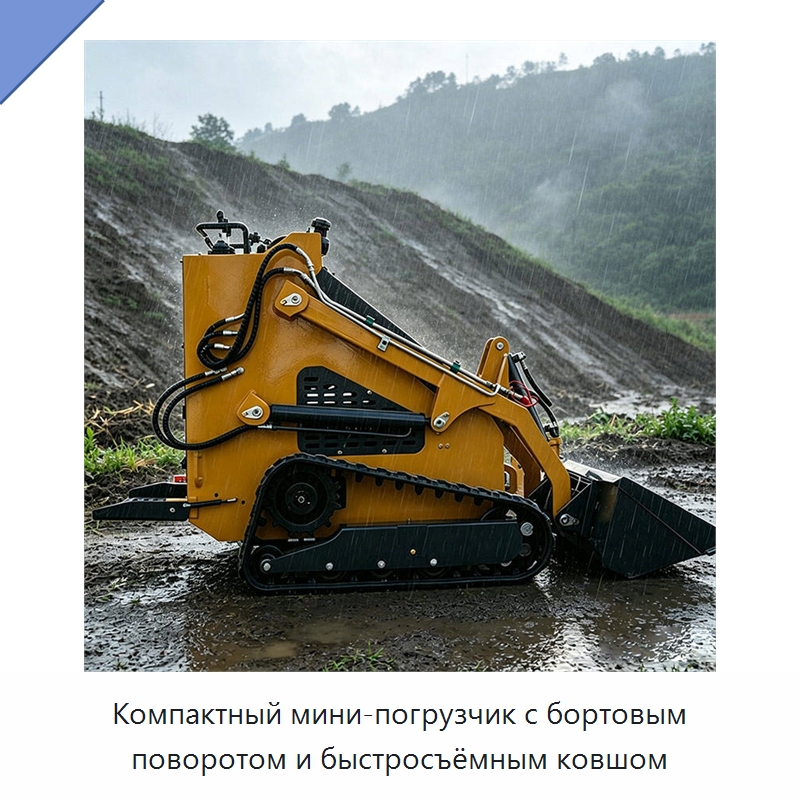 Компактный мини-погрузчик с бортовым поворотом и быстросъёмным ковшом — Землеройная техника