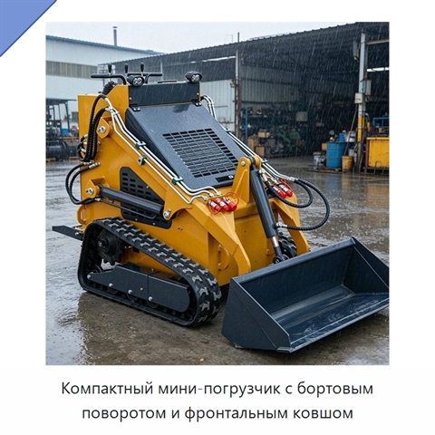 Компактный мини-погрузчик с бортовым поворотом и фронтальным ковшом