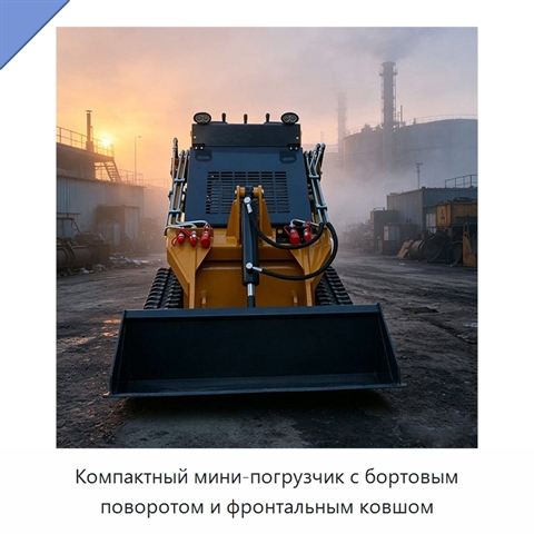 Компактный мини-погрузчик с бортовым поворотом и фронтальным ковшом