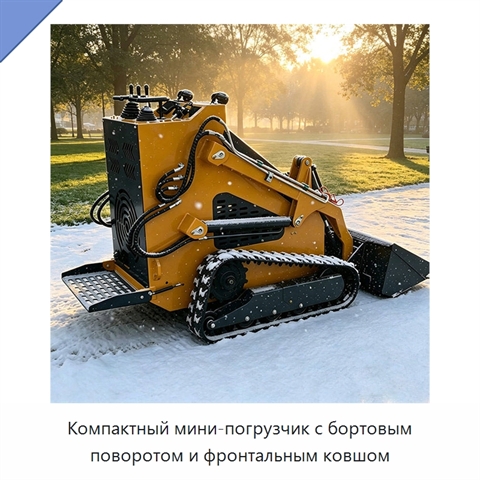 Компактный мини-погрузчик с бортовым поворотом и фронтальным ковшом