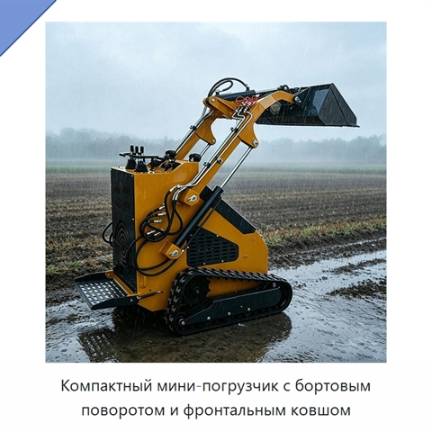 Компактный мини-погрузчик с бортовым поворотом и фронтальным ковшом
