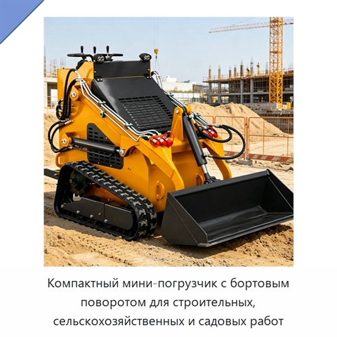 Компактный мини-погрузчик с бортовым поворотом для строительных, сельскохозяйственных и садовых работ