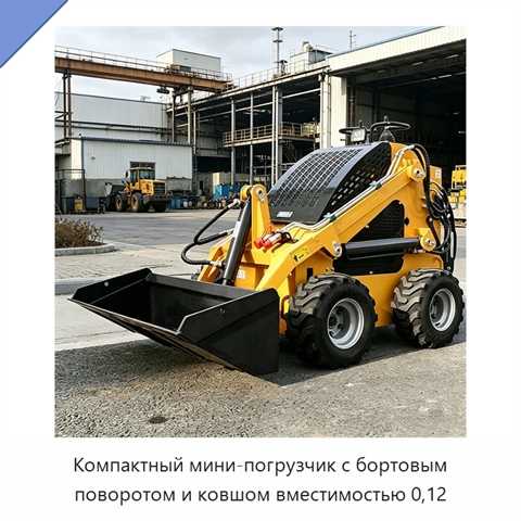 Компактный мини-погрузчик с бортовым поворотом и ковшом вместимостью 0,12