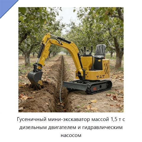 Гусеничный мини-экскаватор массой 1,5 т с дизельным двигателем и гидравлическим насосом