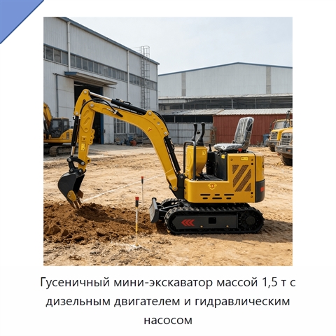 Гусеничный мини-экскаватор массой 1,5 т с дизельным двигателем и гидравлическим насосом