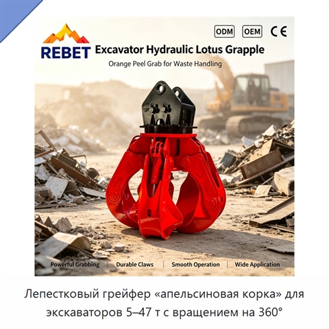 Лепестковый грейфер «апельсиновая корка» для экскаваторов 5–47 т с вращением на 360°