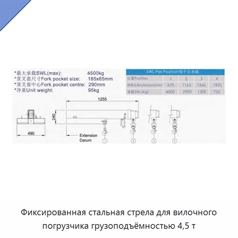 Фиксированная стальная стрела для вилочного погрузчика грузоподъёмностью 4,5 т