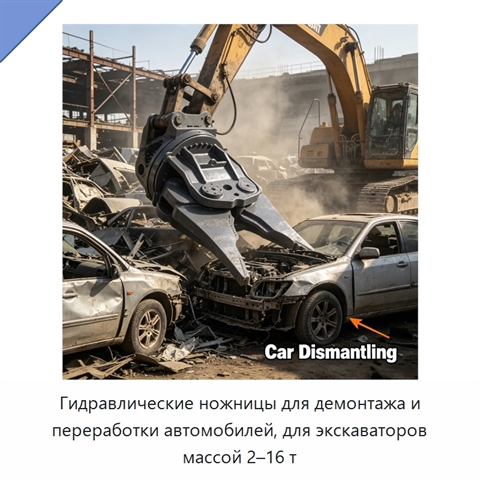 Гидравлические ножницы для демонтажа и переработки автомобилей, для экскаваторов массой 2–16 т