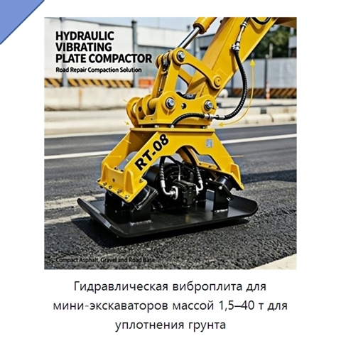 Гидравлическая виброплита для мини-экскаваторов массой 1,5–40 т для уплотнения грунта