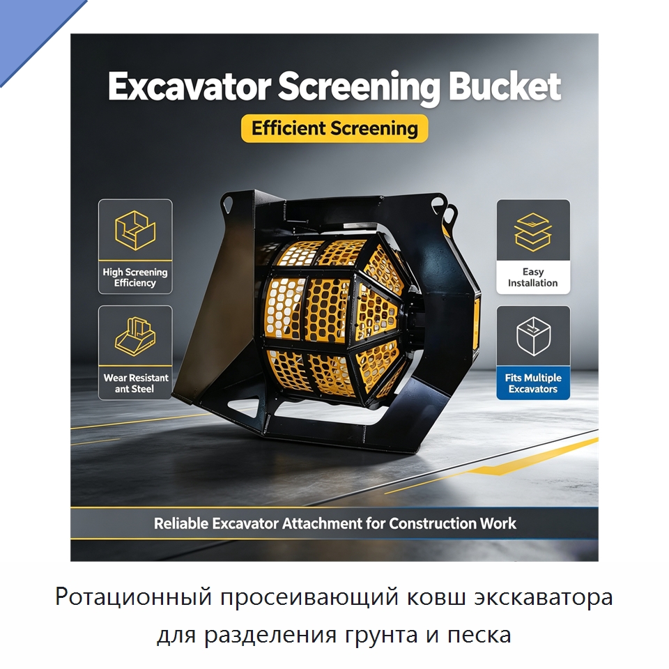 Ротационный просеивающий ковш экскаватора для разделения грунта и песка — Навесное оборудование для строительной техники