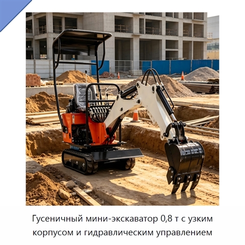 Гусеничный мини-экскаватор 0,8 т с узким корпусом и гидравлическим управлением