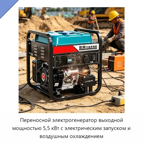 Переносной электрогенератор выходной мощностью 5,5 кВт с электрическим запуском и воздушным охлаждением