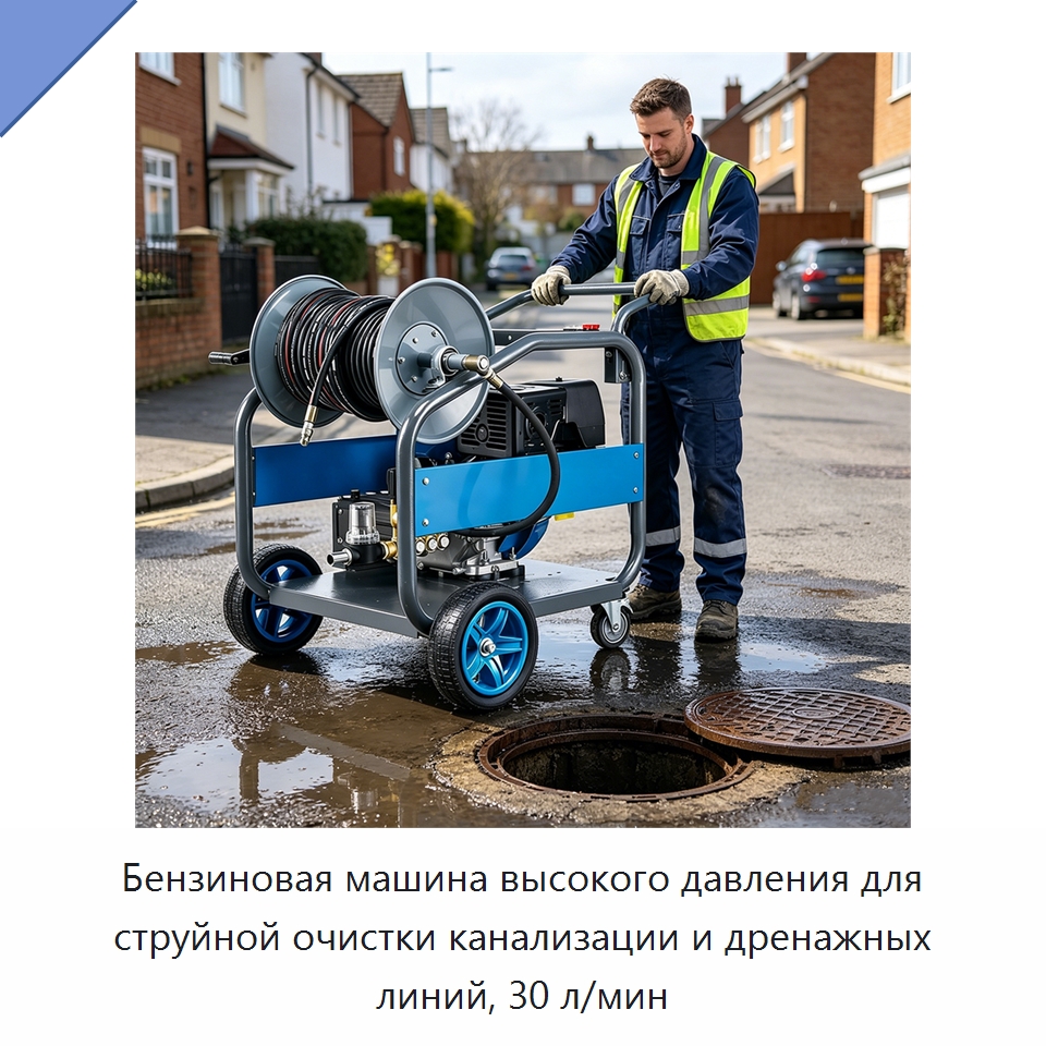 Бензиновая машина высокого давления для струйной очистки канализации и дренажных линий, 30 л/мин — Аппараты высокого давления