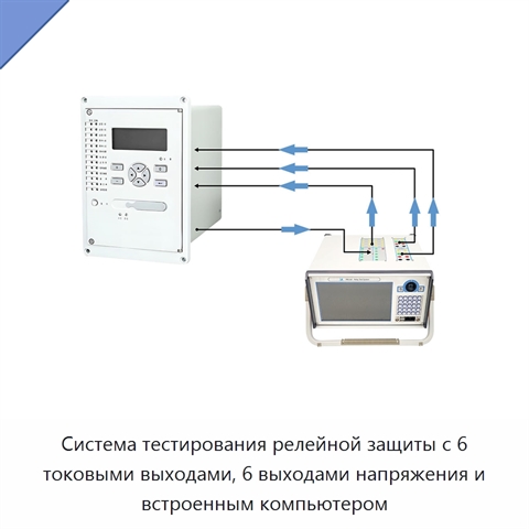 Система тестирования релейной защиты с 6 токовыми выходами, 6 выходами напряжения и встроенным компьютером