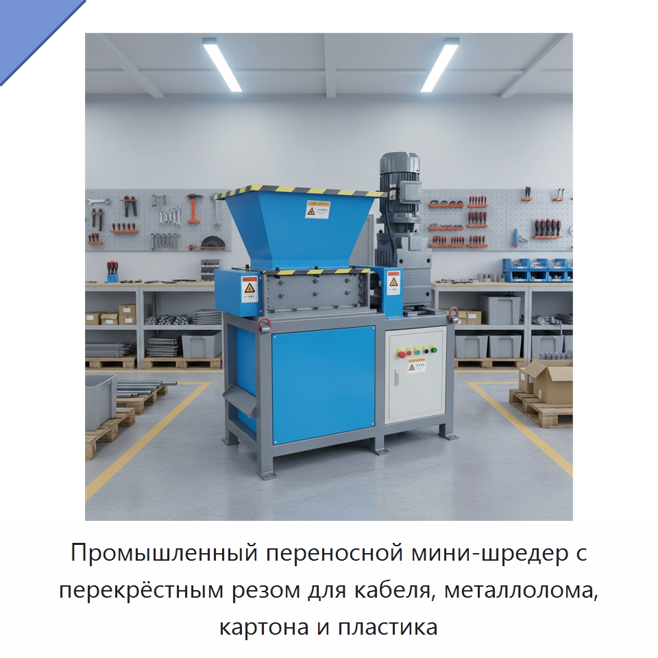Промышленный переносной мини-шредер с перекрёстным резом для кабеля, металлолома, картона и пластика — Оборудование для переработки пластиковых отходов